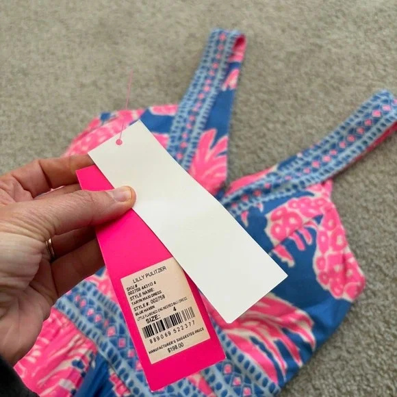 Lilly Pulitzer Taryn Maxi Dress Blue Haven Little Flamenco Size 4 Pink Pineapple - Picture 4 of 11